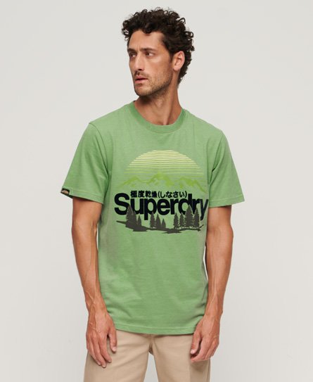 Superdry Men’s Classic Graphic Print Core Logo Great Outdoors T-Shirt, Green and Black, Size: S