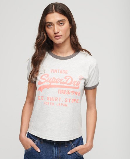 Superdry Women’s Neon Vintage Logo T-Shirt Light Grey / Glacier Grey Marl - Size: 14