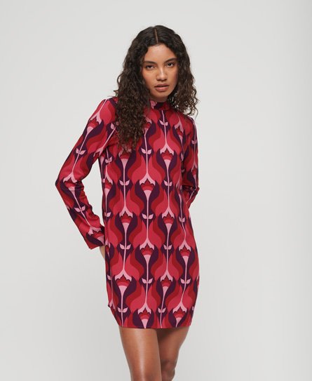 Superdry Women’s Long Sleeve Printed Mini Dress Pink / Pink Tulips - Size: 10