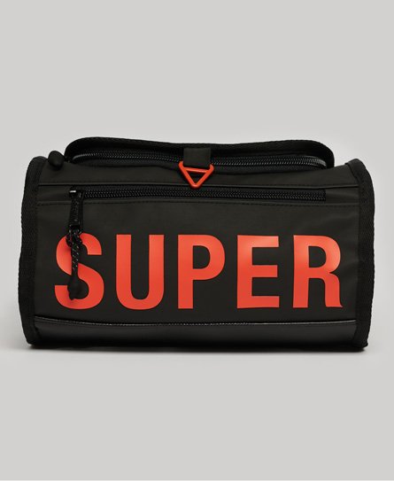 Superdry Women’s Logo Print Tarp Wash Bag, Black and Orange