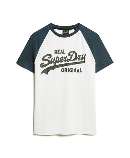 Men\'s Athletic Vintage Logo Raglan US | White/vintage Optic Marl in Navy T-Shirt Superdry