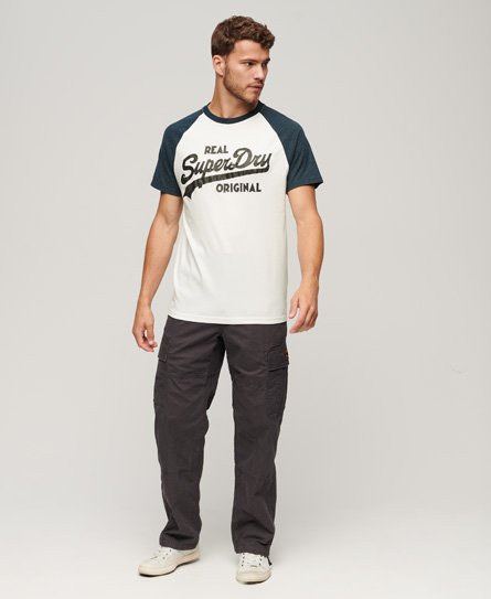 Men\'s Athletic Vintage Logo in Optic Navy Marl US T-Shirt White/vintage Superdry Raglan 