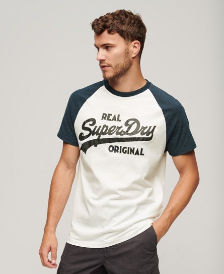 Superdry Men’s Athletic Vintage Logo Raglan T-Shirt Navy / Optic White/Vintage Navy Marl - Size: S