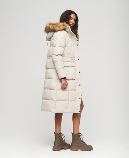 Superdry Women’s Women’s Fully Lined Quilted Everest Longline Puffer Coat, Beige, Size: 14