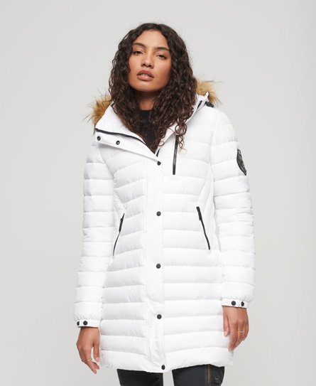 Superdry Women’s Fuji Hooded Mid Length Puffer Coat White - Size: 14
