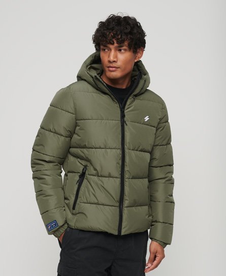 Superdry Men’s Hooded Sports Puffer Jacket Green / Dusty Olive Green - Size: Xxl