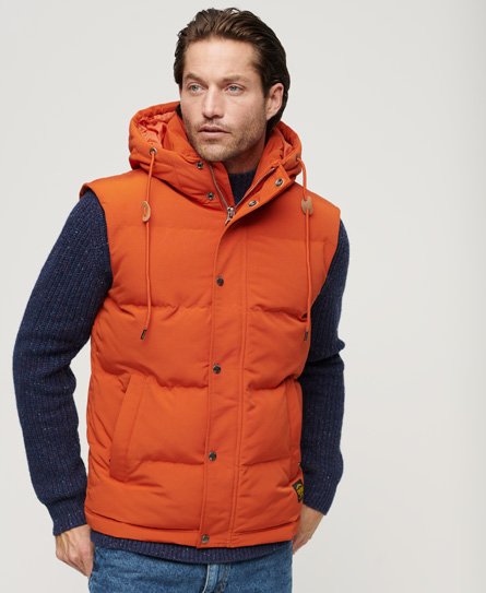 Superdry Men’s Fully lined Hooded Everest Puffer Gilet, Orange, Size: L