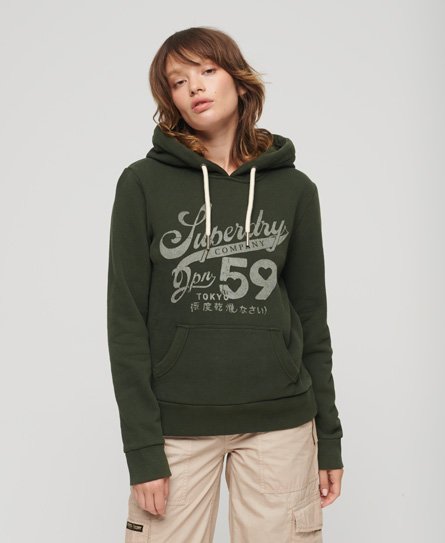 Superdry Women’s Archive Script Graphic Hoodie Green / Surplus Goods Olive Green - Size: 10