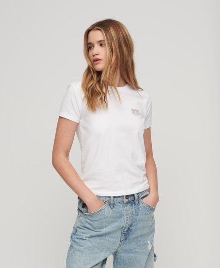 Superdry Women’s Sport Luxe Logo Fitted Cropped T-Shirt White / Brilliant White - Size: 14