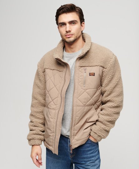 Superdry Men’s Mens Classic Quilted Sherpa Workwear Hybrid Jacket, Cream, Size: L