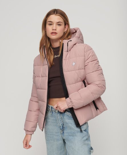 Superdry Women’s Hooded Spirit Sports Puffer Jacket Pink / Vintage Blush Pink - Size: 16