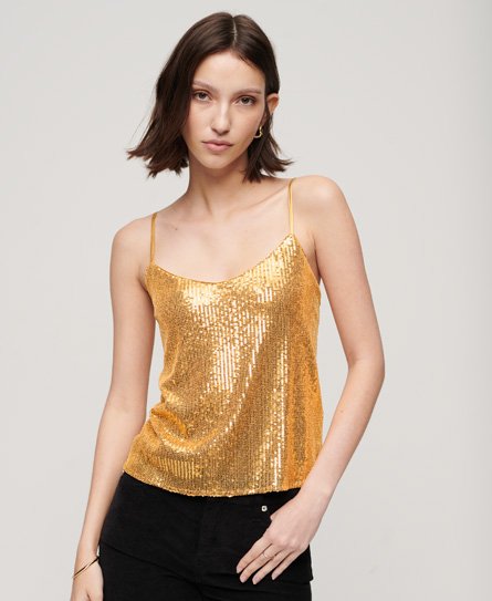 Superdry Women’s Sequin Cami Vest Top Gold / Champagne Gold Sequin - Size: 14