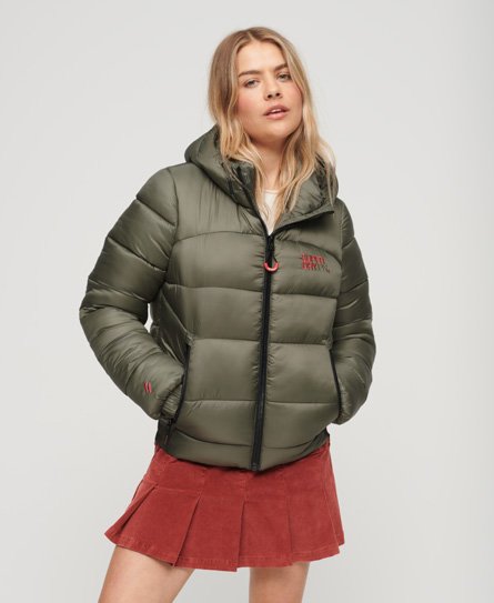 Superdry Women’s Sports Puffer Bomber Jacket Green / Dusty Olive - Size: 12