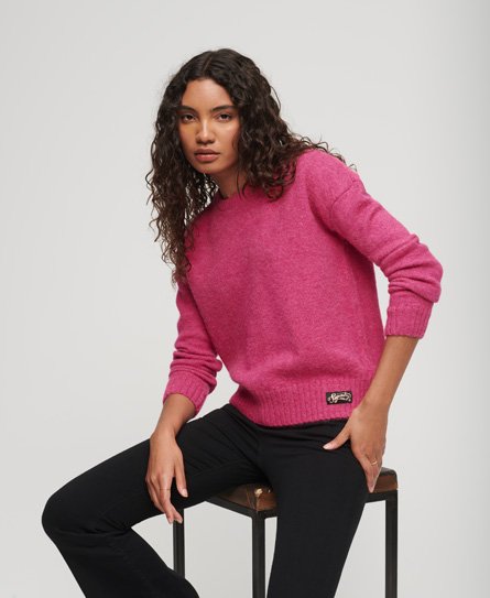 Superdry Women’s Classic Essential Crew Neck Jumper, Pink, Size: 10