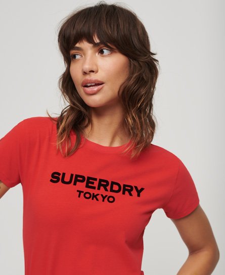 Superdry Women’s Sport Luxe Logo Fitted Cropped T-Shirt Red / Sunset Red - Size: 16