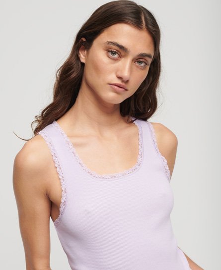 Superdry Women’s Organic Cotton Vintage Lace Trim Vest Top Purple / Palma Violet - Size: S/M