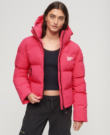 Superdry Women’s Hooded Boxy Puffer Jacket Pink / Raspberry Red - Size: 8