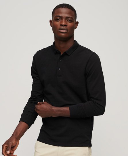 Superdry Men’s Long Sleeve Cotton Pique Polo Shirt Black - Size: S
