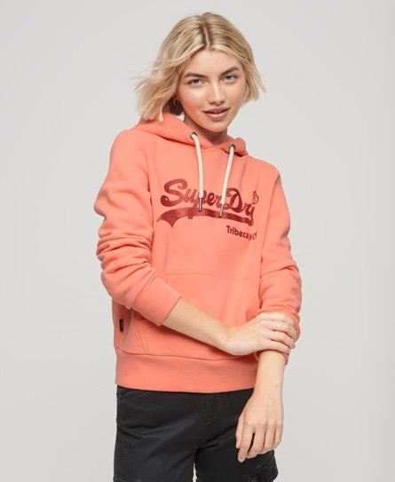 Superdry Women’s Embellished Vintage Logo Hoodie Cream / Fusion Coral - Size: 16