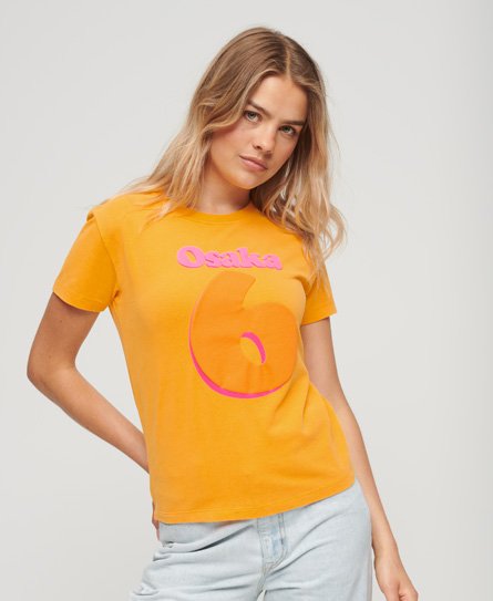 Superdry Women’s Osaka Graphic Short Sleeve Fitted T-Shirt Yellow / Saffron Yellow - Size: 10