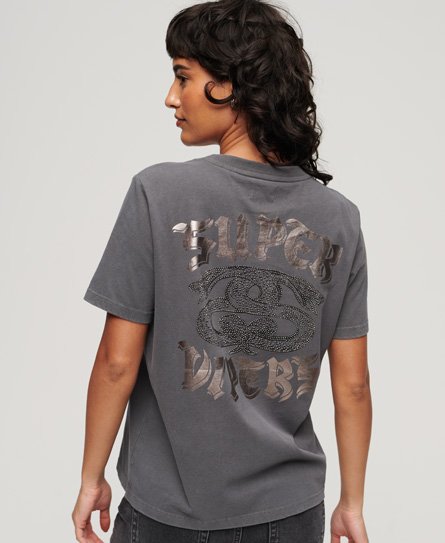 Women's Rhinestone Embellished T-Shirt in Charcoal