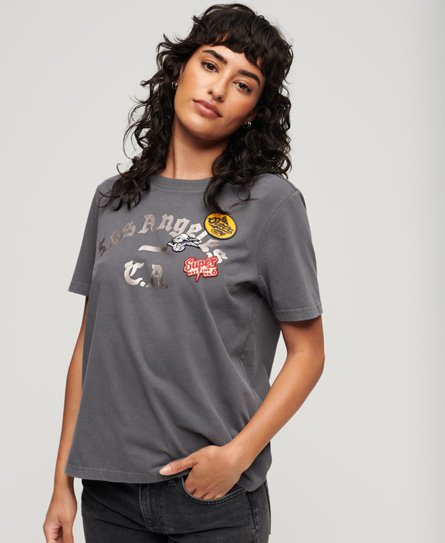 Superdry Women’s Rhinestone Embellished T-Shirt Dark Grey / Charcoal - Size: 8