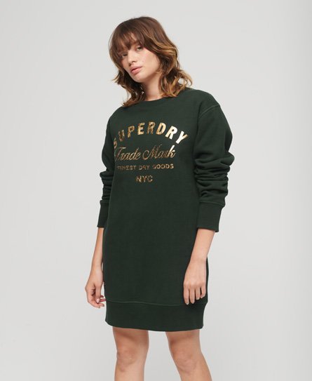 Superdry Women’s Luxe Metallic Logo Jersey Dress Green / Academy Dark Green - Size: 6