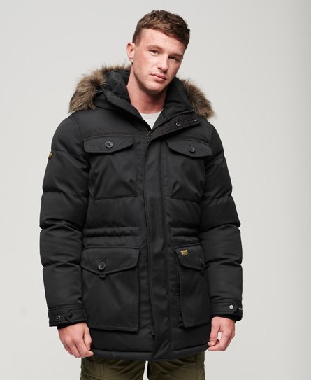 Superdry Men’s Chinook Faux Fur Parka Coat Black / Noir - Size: XL