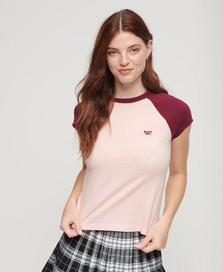 Superdry Women’s Organic Cotton Essential Logo Raglan T-Shirt Pink / Strawberry Cream Pink/Potion Purple - Size: 10