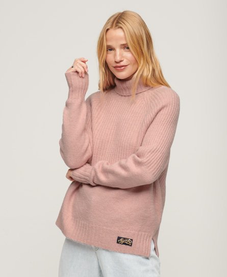 Superdry Women’s Essential Rib Knit Rollneck Jumper Pink / Pale Rose - Size: 16