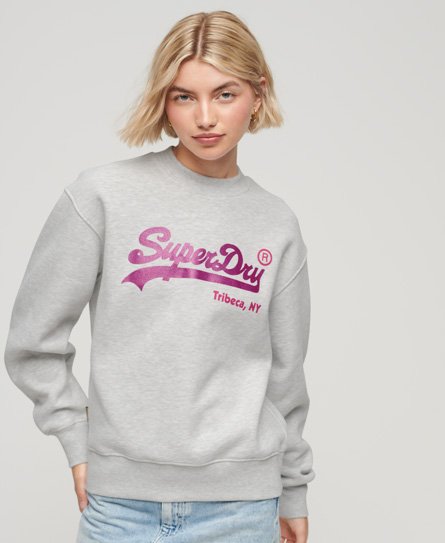 Superdry Women’s Embellished Vintage Logo Crew Sweatshirt Light Grey / Glacier Grey Marl - Size: 8