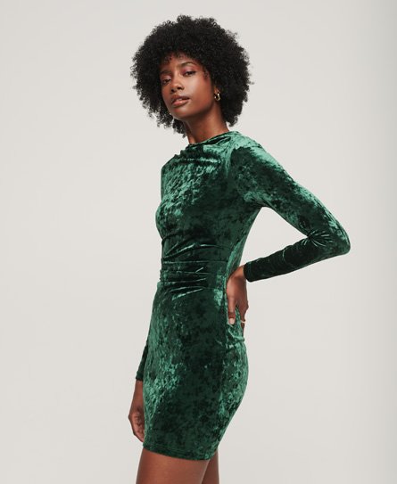 Superdry Women’s Velvet Long Sleeve Mini Dress Green / Deepest Green - Size: 10