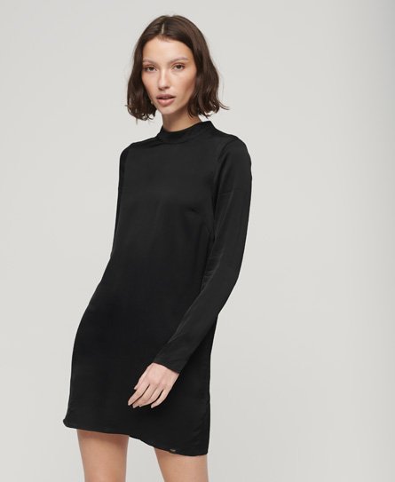 Superdry Women’s Satin Mock Neck Mini Dress Black - Size: 10
