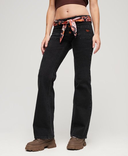 Superdry Women’s Organic Cotton Vintage Low Rise Slim Flare Jeans Black / Wolcott Black Stone - Size: 26/28