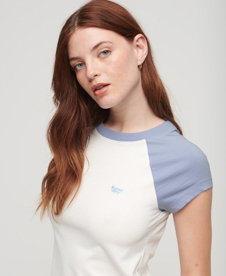Superdry Women’s Organic Cotton Essential Logo Raglan T-Shirt Blue / Off White/Rich Blue - Size: 14