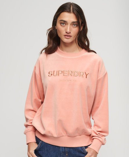 Superdry Women’s Velour Graphic Boxy Crew Sweatshirt Cream / Peach Beige - Size: 8