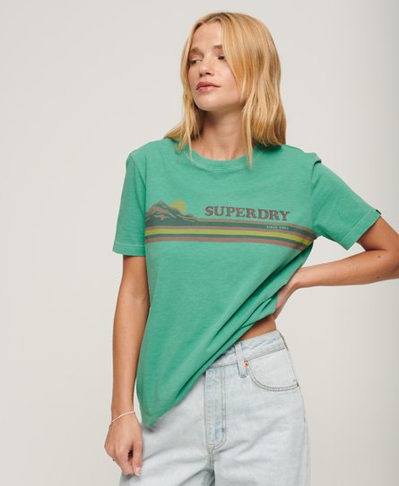 Superdry Women’s Outdoor Stripe Graphic T-Shirt Green / Cool Green Marl - Size: 6