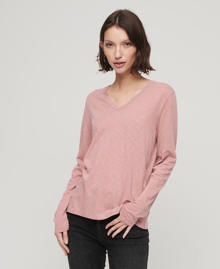 Superdry Women’s Long Sleeve Jersey V-Neck Top Pink / Mesa Rose Pink - Size: 10