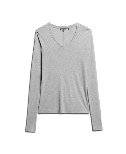 Women\'s Long Sleeve Jersey V-Neck Top in Grey Metallic | Superdry US | V-Shirts
