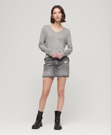Women\'s Long Sleeve Jersey in V-Neck US Metallic Top Superdry Grey 
