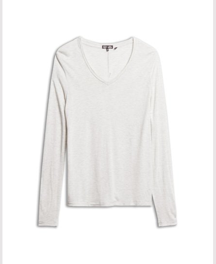 Women\'s Long Sleeve Jersey V-Neck Top in Light Grey Metallic | Superdry US | V-Shirts