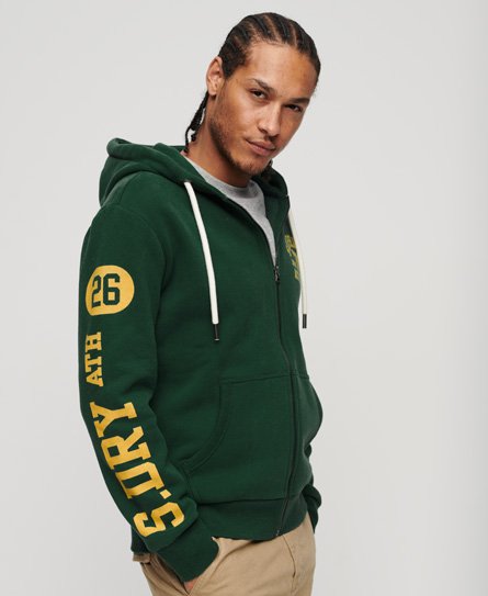 Superdry Men’s Mens Classic Athletic College Graphic Zip Hoodie, Green, Size: L