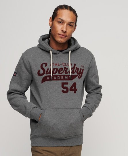 Superdry Men’s Mens Classic Embroidered Graphic Athletic Script Hoodie, Grey, Size: S