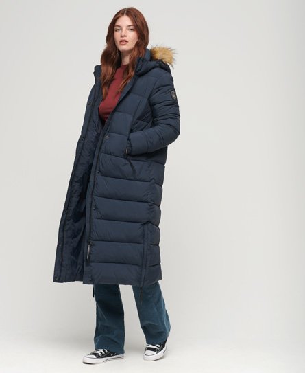 Faux Fur Hooded Longline Puffer Coat