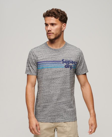 Superdry Men’s Mens Classic Terrain Striped Logo T-Shirt, Light Grey, Size: Xxxl