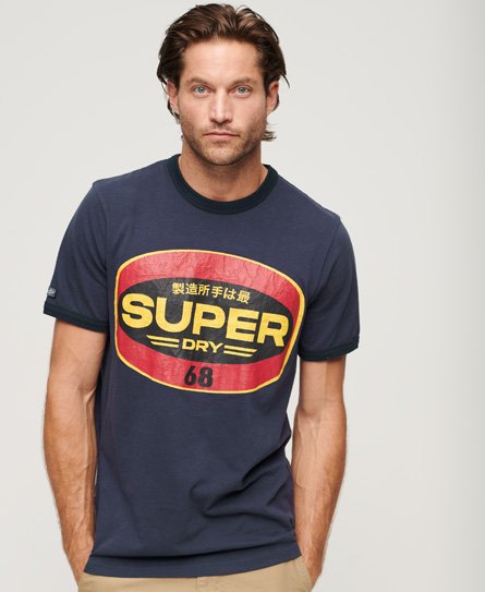 Superdry Imprimé Homme T-Shirt à Logo Workwear Gasoline, Bleu Marine,