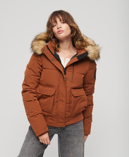 Superdry Women’s Hooded Everest Puffer Bomber Jacket Brown / Bisque Brown - Size: 10