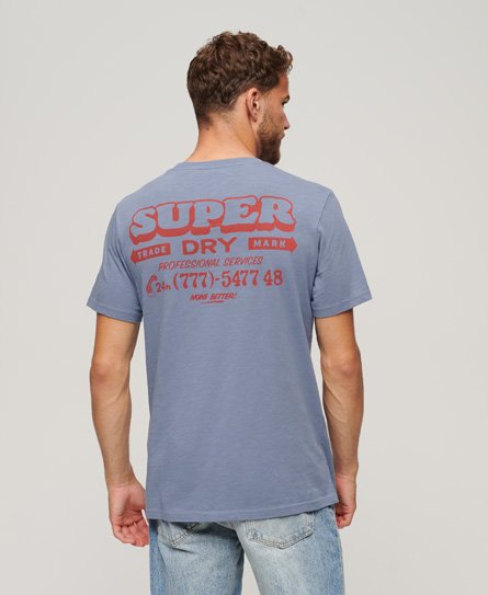 Men's Workwear Scripted Graphic T-Shirt in Tidal Blue Slub | Superdry US