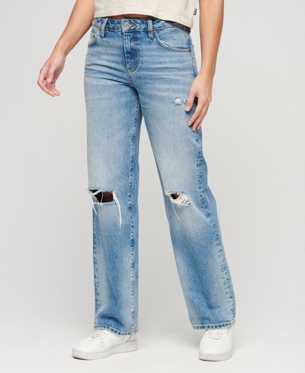 Superdry Women’s Organic Cotton Mid Rise Wide Leg Jeans Light Blue / Spring Vintage Custom - Size: 32/30