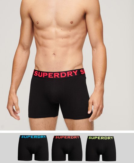 Superdry Men’s Organic Cotton Boxer Triple Pack Black / Black/Neon - Size: M